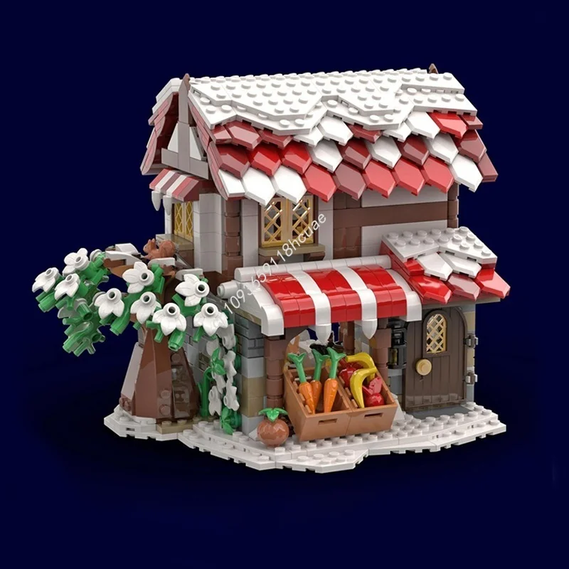 1010 قطعة MOC سوق الشتاء القرون الوسطى قلعة نموذج اللبنات العمارة تجميع لتقوم بها بنفسك هدية الكريسماس فكرة اللعب الطوب