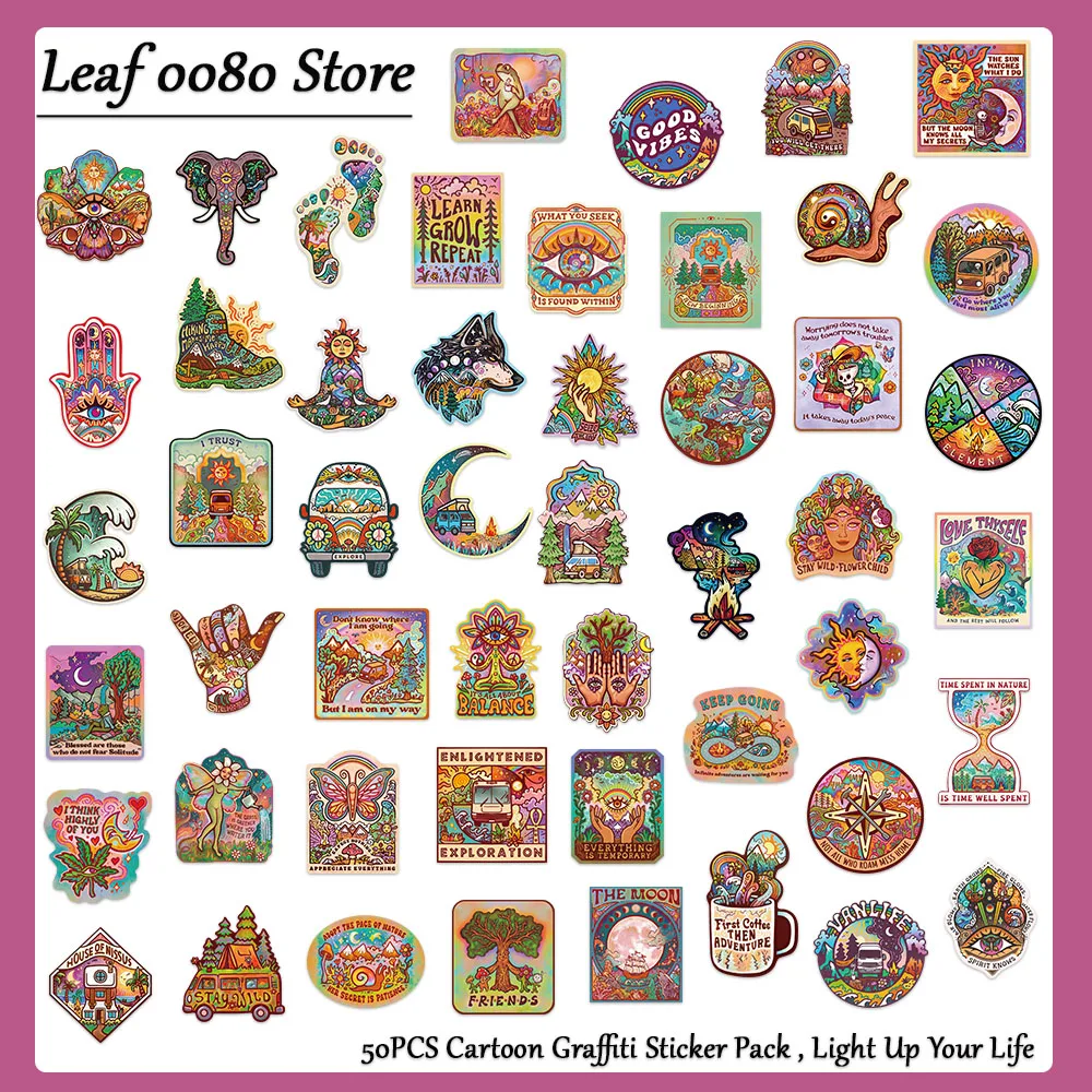 50PCS Funny Camping Stickers Colorful Graffiti Decals For Laptop Refrigerator Water Cup Skateboards Luggage Cartoon Toy Stickers