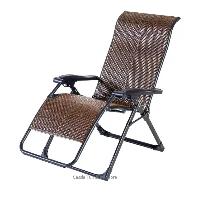 Reclining Folding Rattan Chair for Office, Elderly Leisure Backrest for Balcony, Portable Nap Chair for Courtyard Home