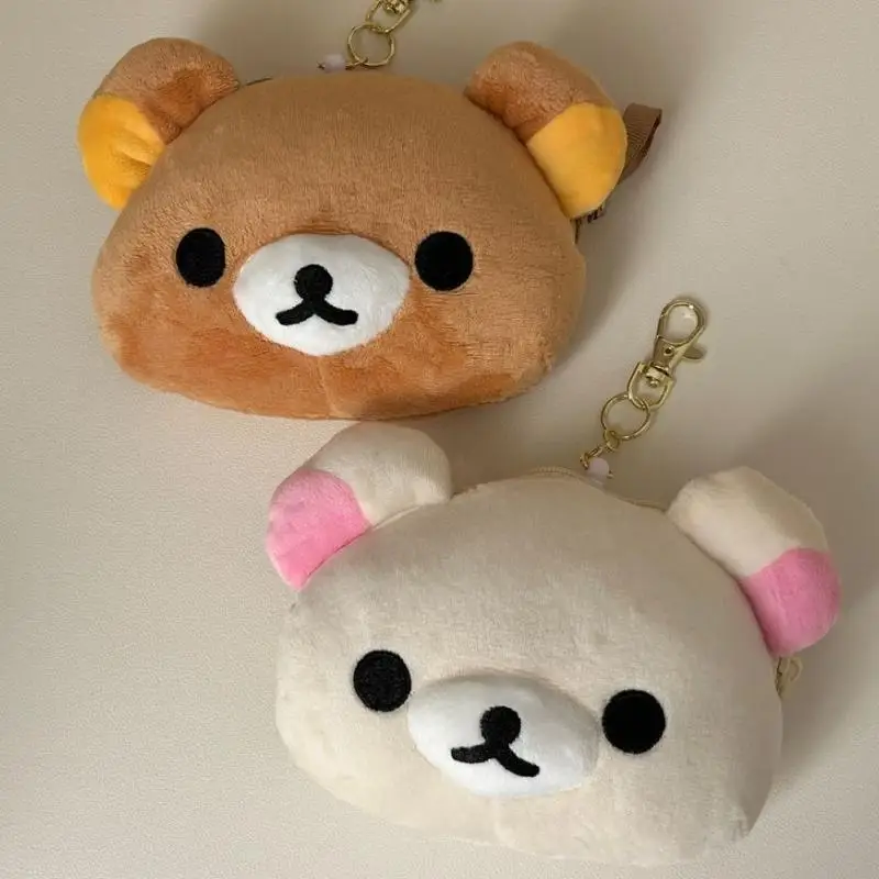 Mignon Rilakkuma peluche porte-monnaie sac à dos pendentif Portable en plein air dessin animé casque sac Mini sac de rangement avec corde extensible cadeaux