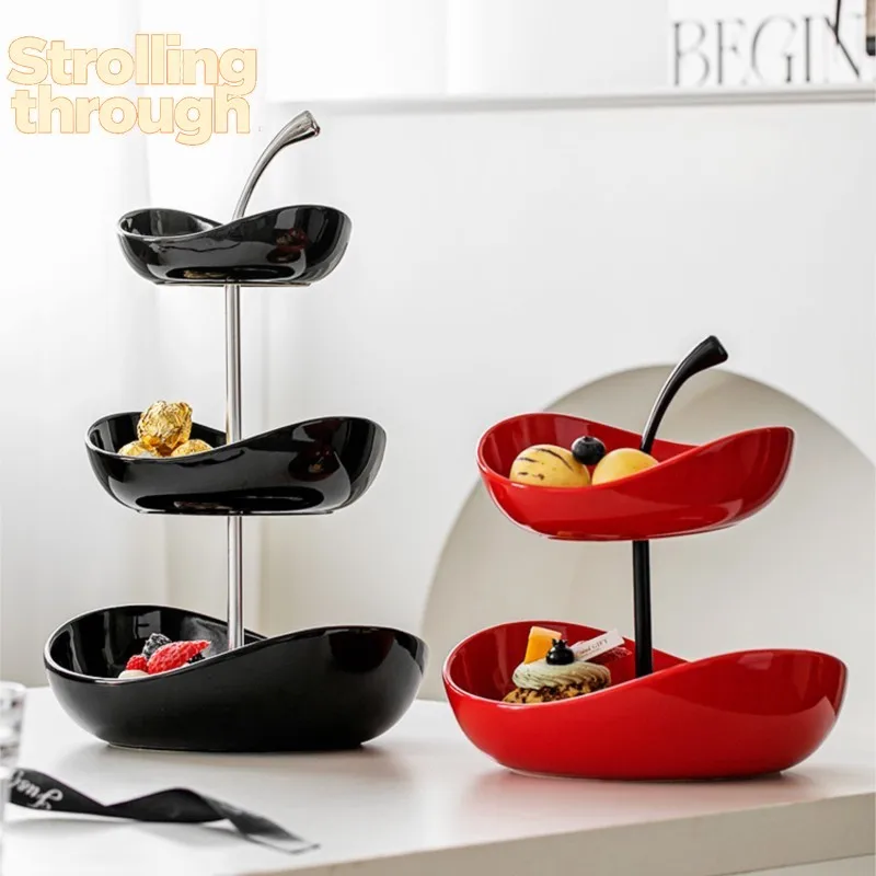 

MOMO Fruit Plate Home Living Room Coffee Table Ornaments Candy Dish Placed Snack Tray Multi-layer High-grade Fruit Plate