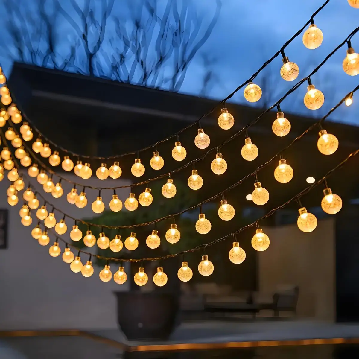 Christmas Decorations-Solar Garden Decorative String Lights Bubble Ball Fairy Lights Solar Powered 8 Modes Flashing-Outdoor Yard Decor