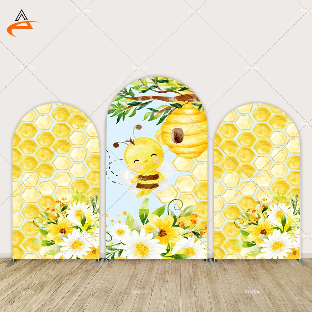 

Bee Theme Baby Shower Arch Backdrop Cover Oh Babee Background for Girl and Boy Honey flower Backdrops Party Decorations