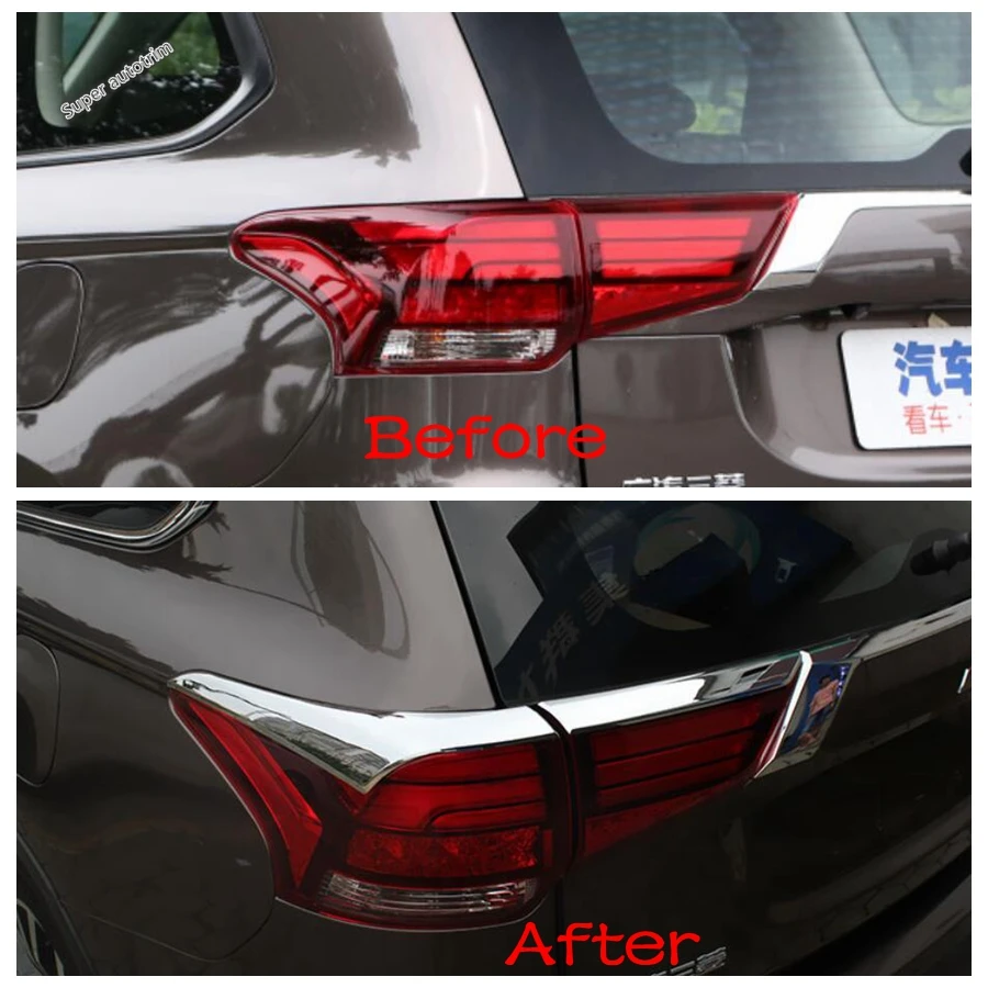 Chrome Taillight Streamer Trim Rear Tail Lamp Light Bezel Cover Exterior Parts Carbon Fiber For Mitsubishi Outlander 2015 - 2022