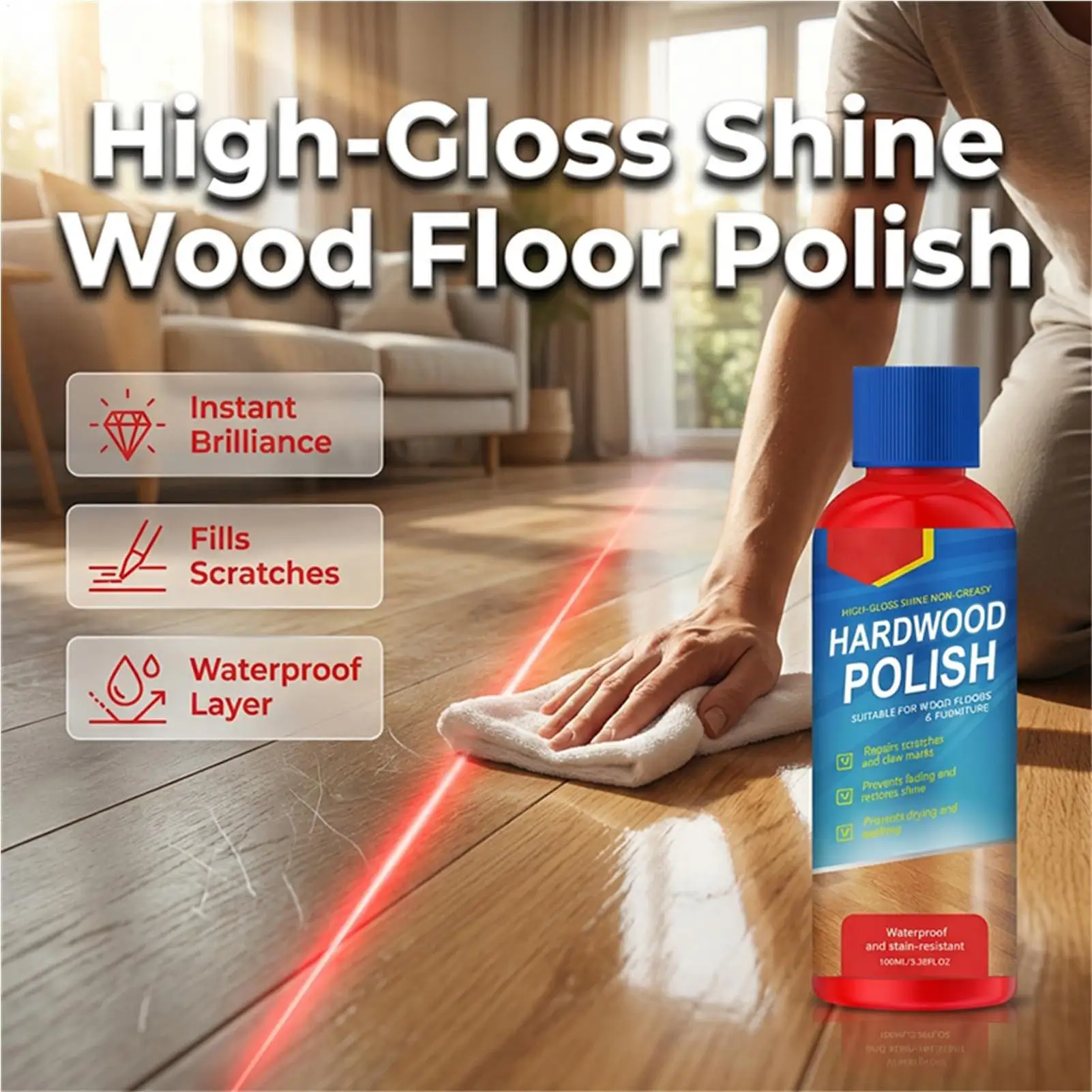 Hardwood Floor Restorer Waterproof Stain Remover Laminate Wood Floor Shine Polishs for Bedroom Entryway Living Room Apartment