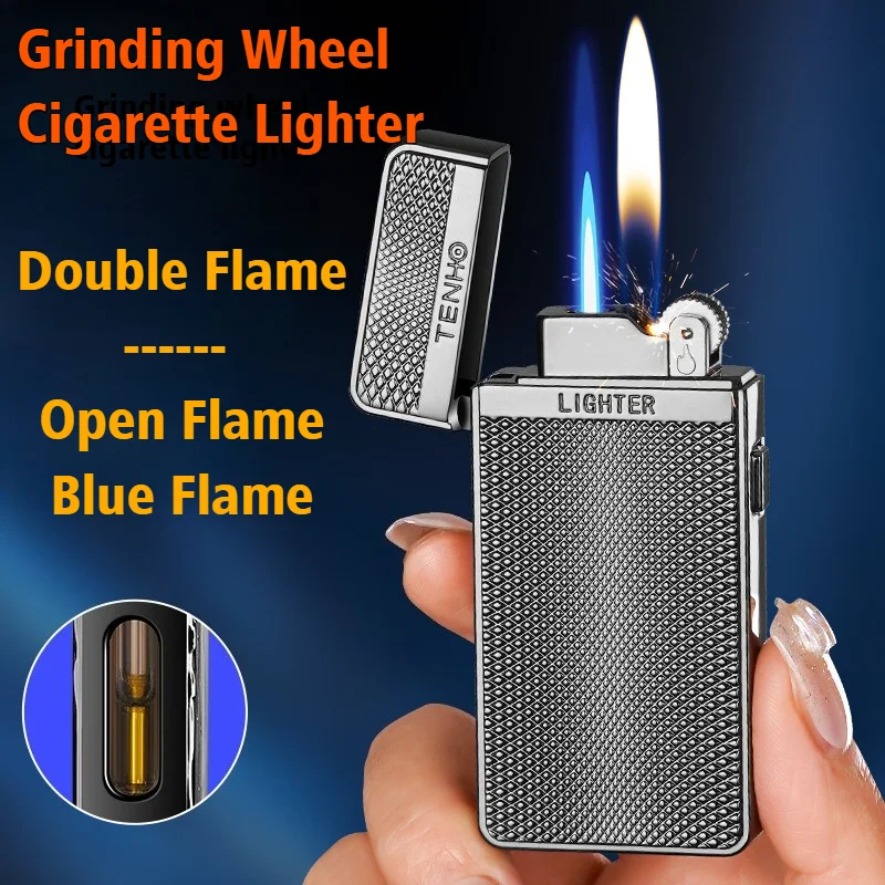 

New Cigar Igniter Metal Lighter Double Fire Windproof Blue Open Flame Smoke Inflatable Cigarettes Lighters & Smoking Accessories