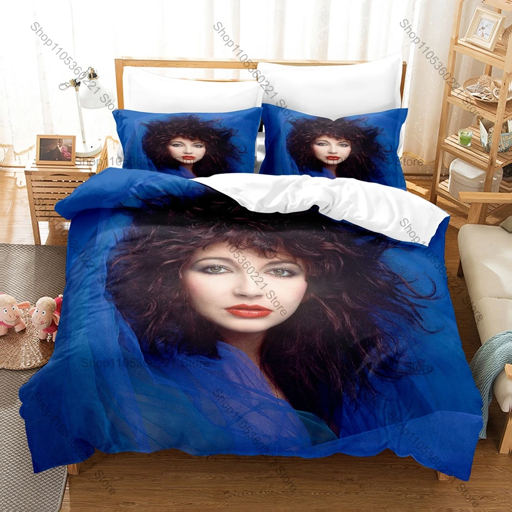 K-Kate Bush Duvet Cover + 2 Pillowcases Dreamy Cloud Music Note Graphic 3Pcs Zipper Quilt Cover Retro Alternative Rock Fan Room