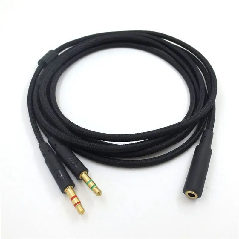 DT51 2X 3.5mm Audio Extend Cable Nylon Braided for HyperX Cloud II Alpha Core Headphone 2M