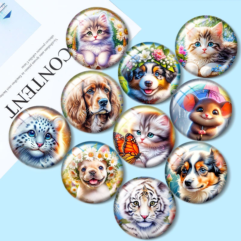 

APainting Animal Dog Tiger 12/18/20/25mm glass cabochon bracelet pendant rings for jewelry demo earrings back Making findings