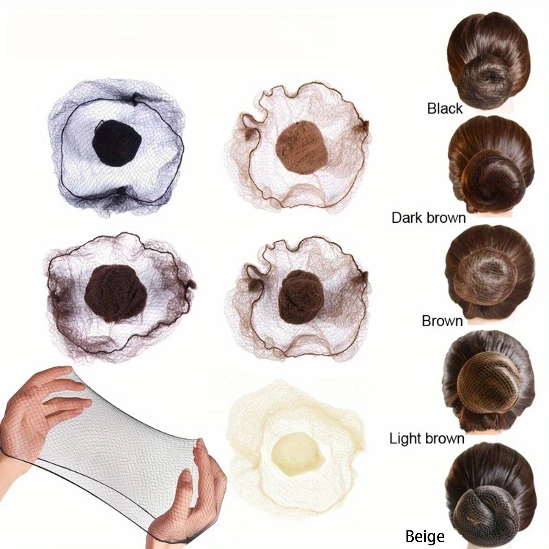 

20/60/100Pcs Nylon Hair Net for Bun Black Blonde Brown 5mm Durable Mesh Hair Styling Tool for Wigs Hair Net for Hair Style