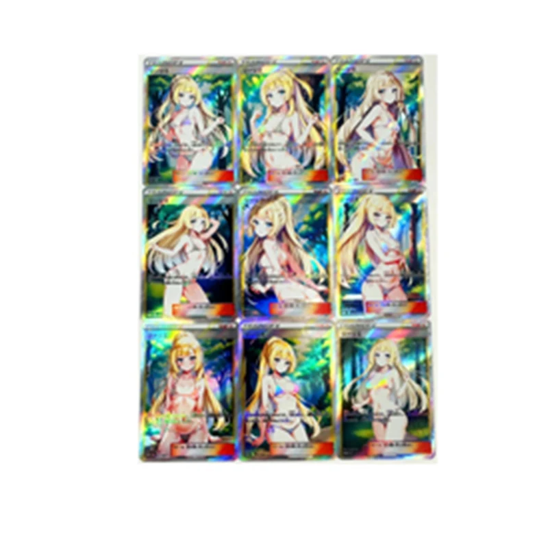 

9Pcs/set Pokemon Diy Lillie Self-Control Ptcg Collect Signature Trading Flash Card Anime Cartoon Gift Color Flash