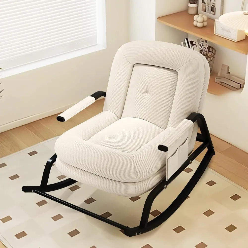 

Modern Upholstered Rocking Chair Glider Rocker with Adjustable High Backrest Soft Corduroy Lounge Chair with Padded Seat for Liv