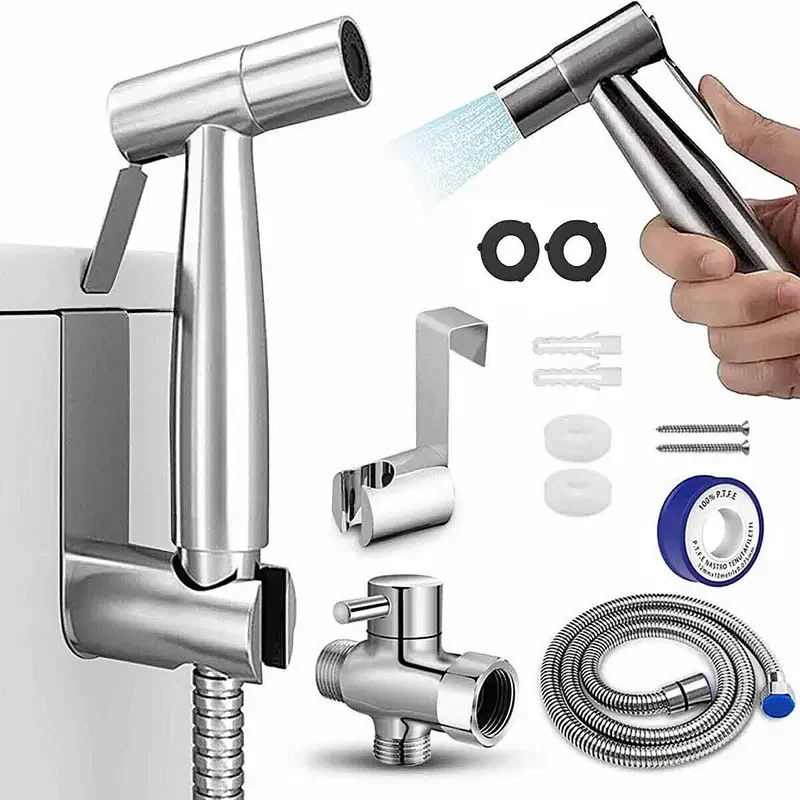 Bathroom Bidet Sprayer Kit, Modern Brass Durable Handheld Sprayer Kit with 1x Hose, Adjustable Water Pressure, Easy Installation, Easy to Maintain for Baby Wash & Feminine Hygiene