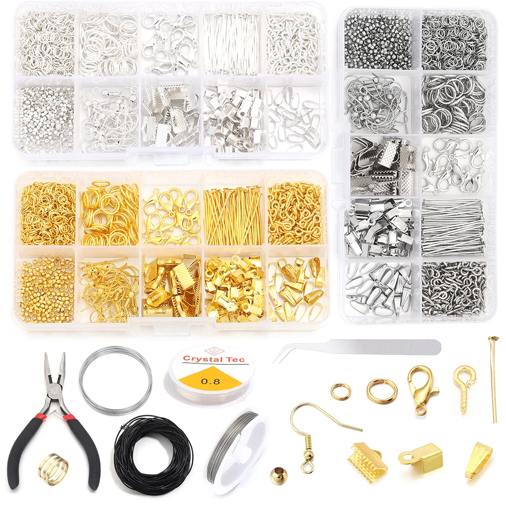 

1Box Jewelry Making Kit Lobster Clasp Open Jump Rings End Crimps Beads Box Sets Handmade DIY Bracelet Necklace Findings Supplies