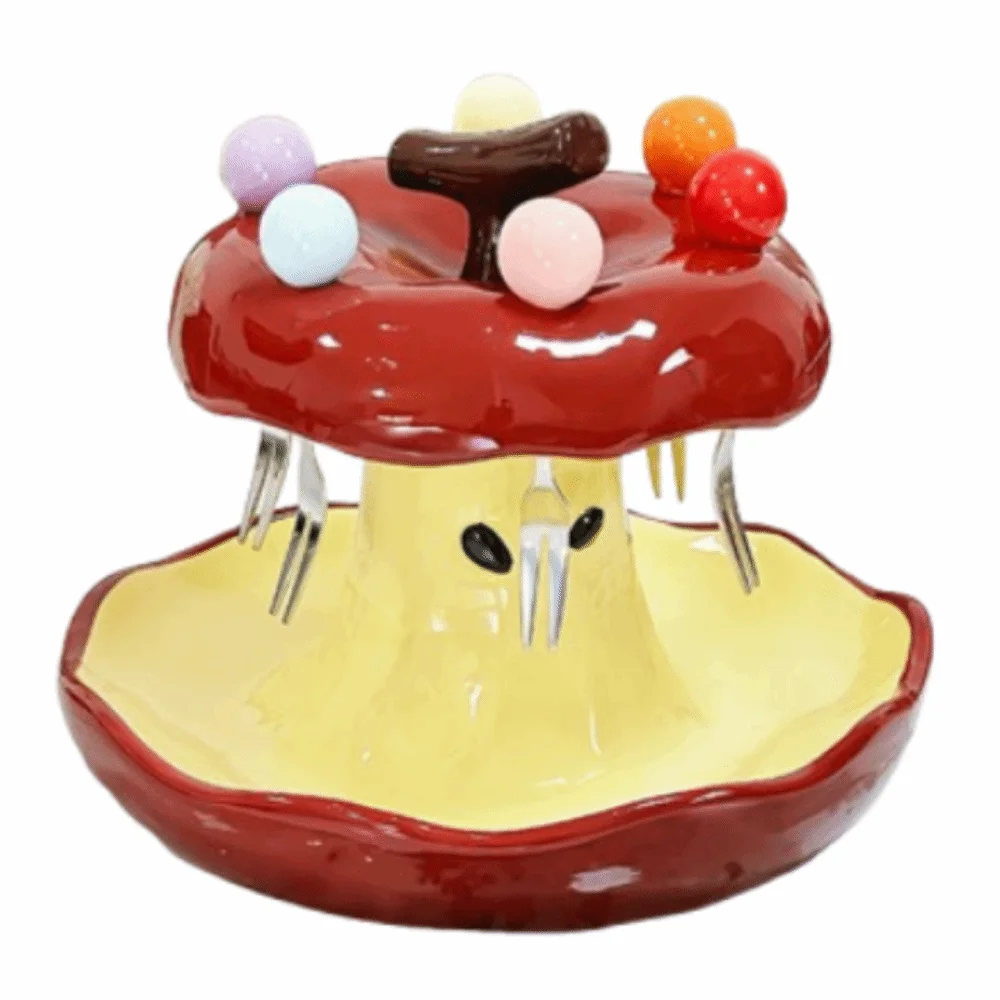 

Креативная красочная вилка для фруктов, набор тарелок, керамический держатель, декоративная вилка для десерта с держателем, бытовая удобная ручка