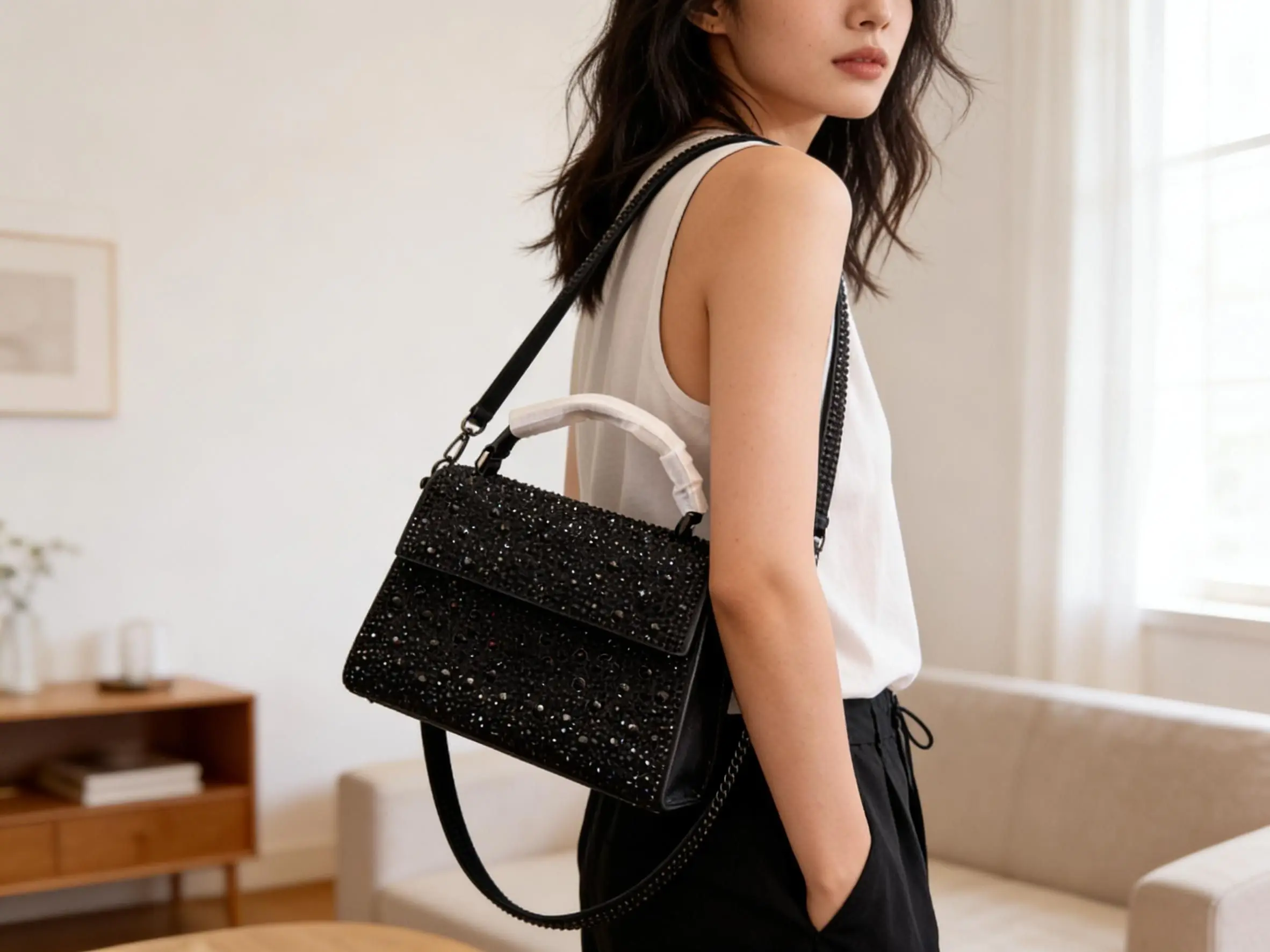 

New Rhinestone Evening Clutch Full Sparkling Mini Square Bag Convertible Top Handle Shoulder Unique Fashion Design bag