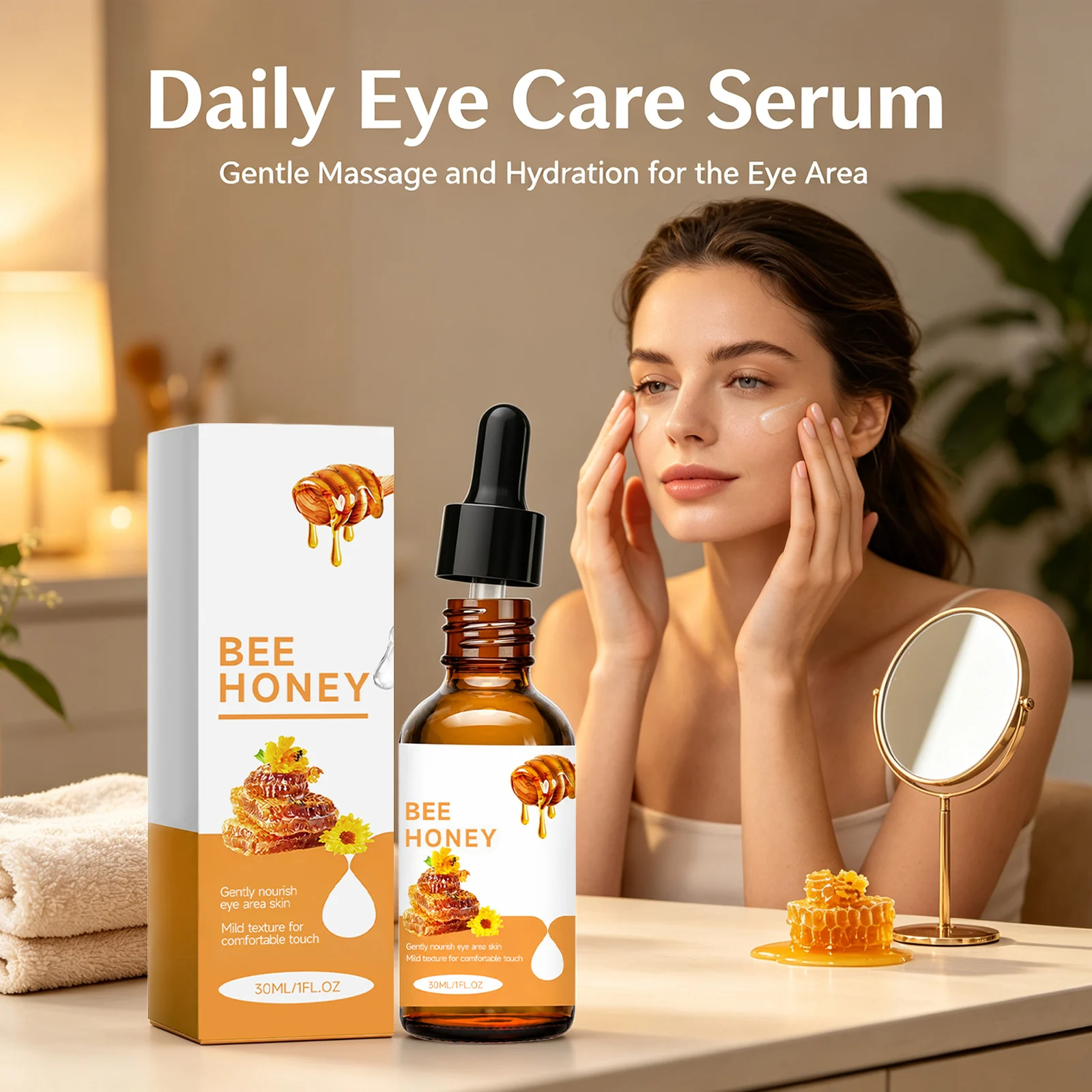 Bee Honey Eye Care Serum Moisturizing Soothe Skin Improve Dark Circles & Eye Bags Fade Fine Line Nourishing Eye Area Essence Oil