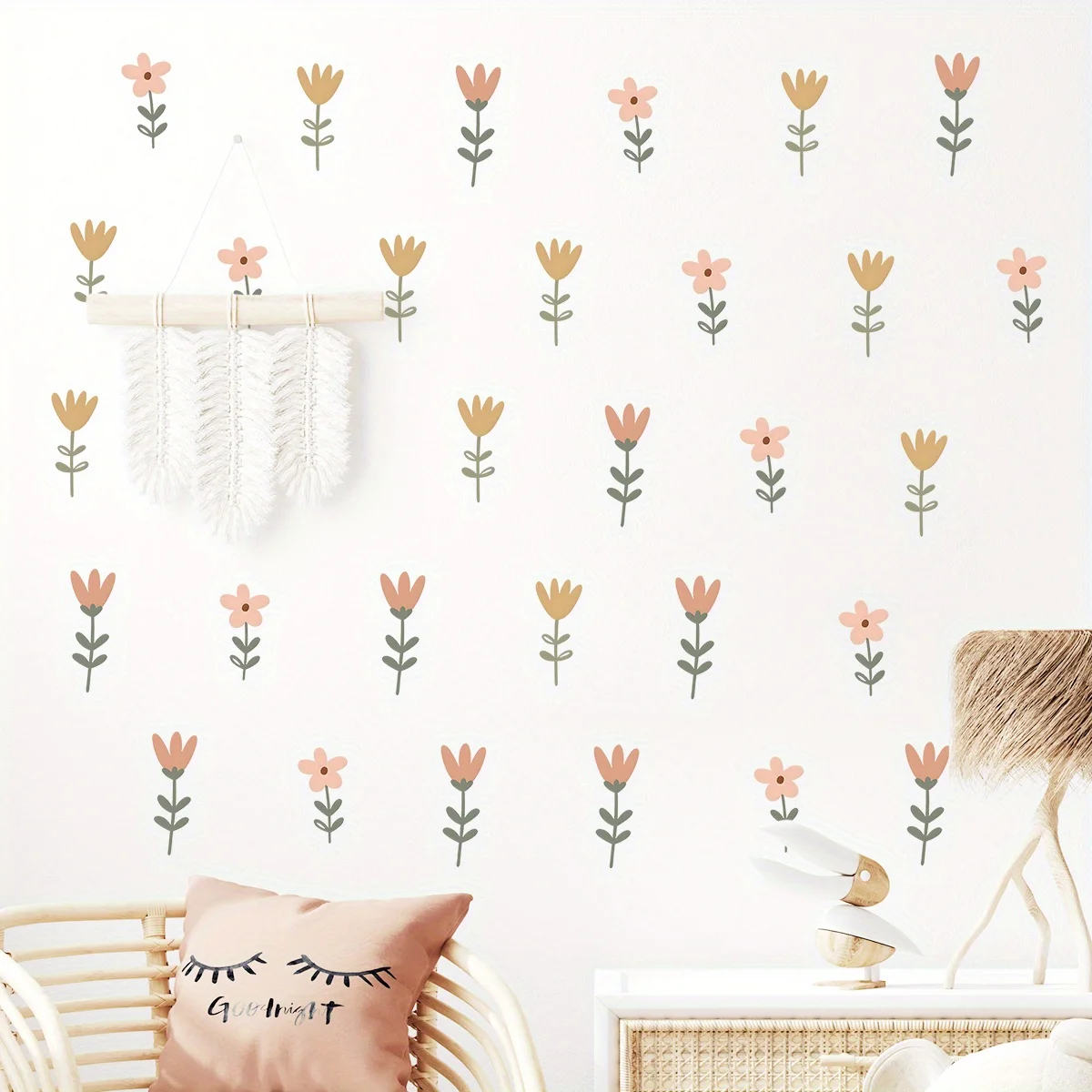 5 قطع من ملصقات الحائط ذات الطراز البسيط على شكل زهرة كرتونية قابلة للإزالة لغرفة النوم وغرفة المعيشة وخلفية الحضانة وديكور الحائط