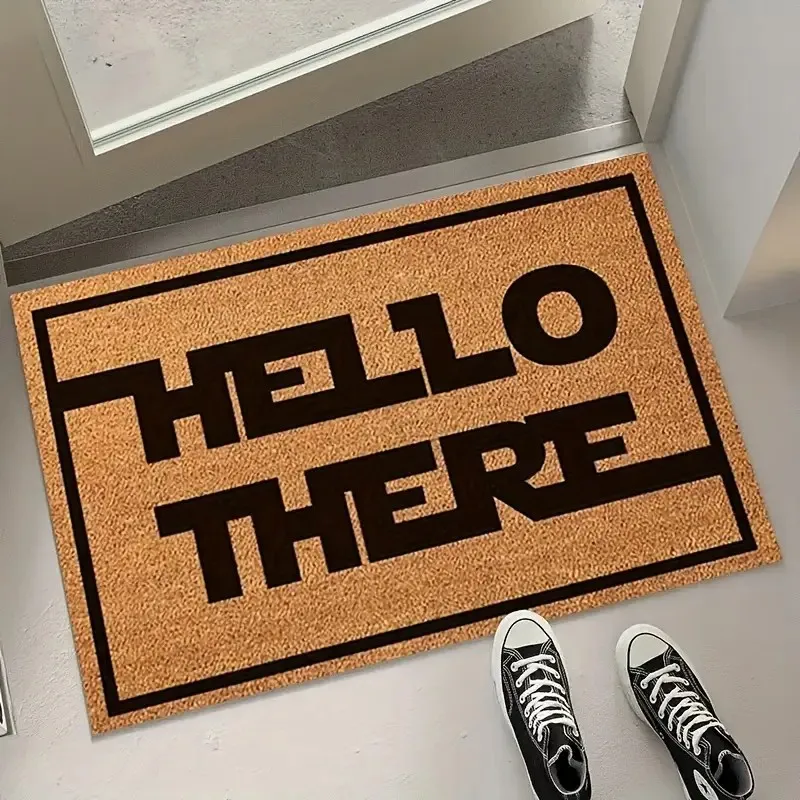 Hello Welcome Doormat البوليستر غير القابل للانزلاق وقابل للغسل في الأماكن المغلقة والخارجية وغسل اليد فقط ديكور للمطبخ المدخل