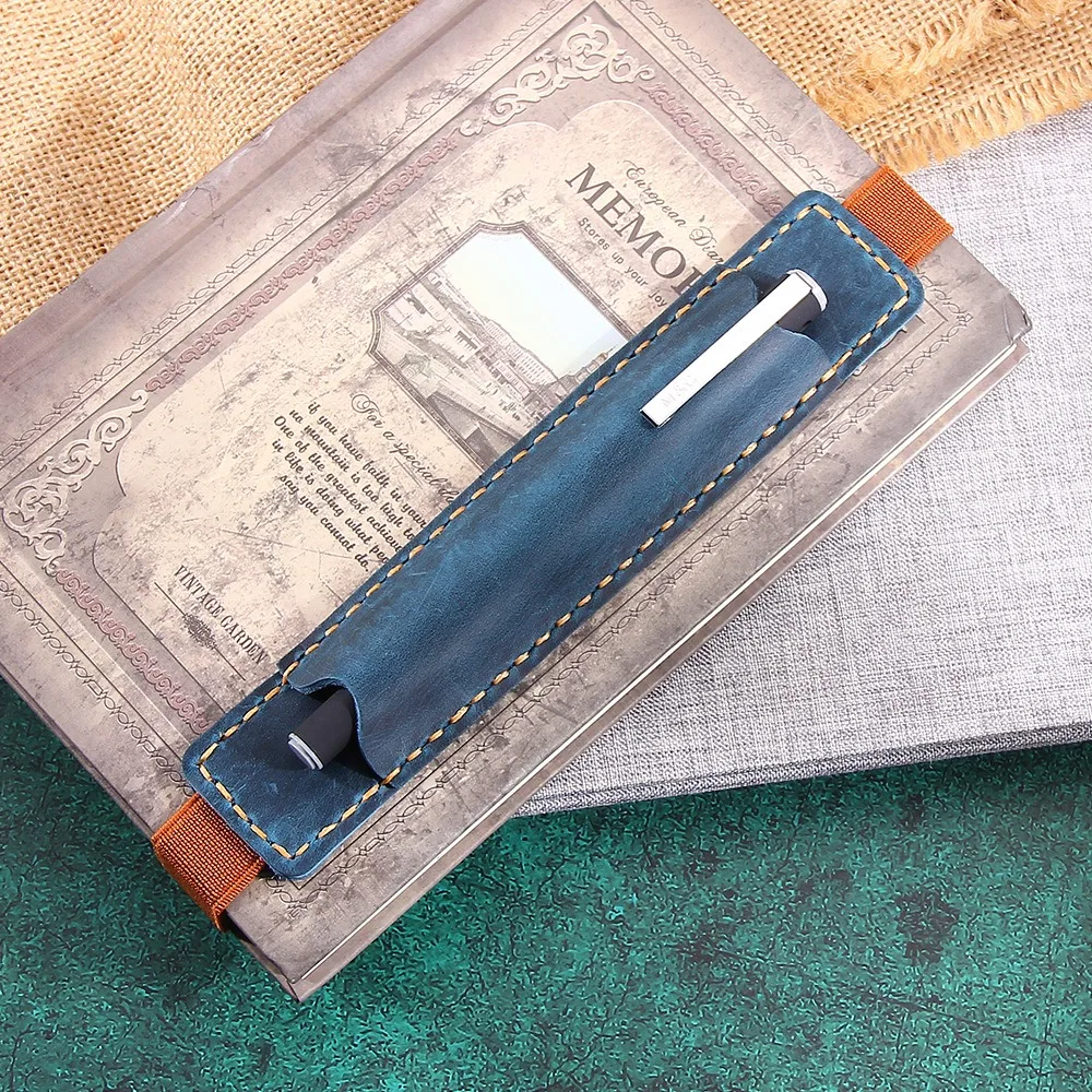 

Top Leather Leather Pencil Bag Crazy Horse Leather Elastic Band Pen Case Holder Vintage Premium Retro Pen Case Anime Fan