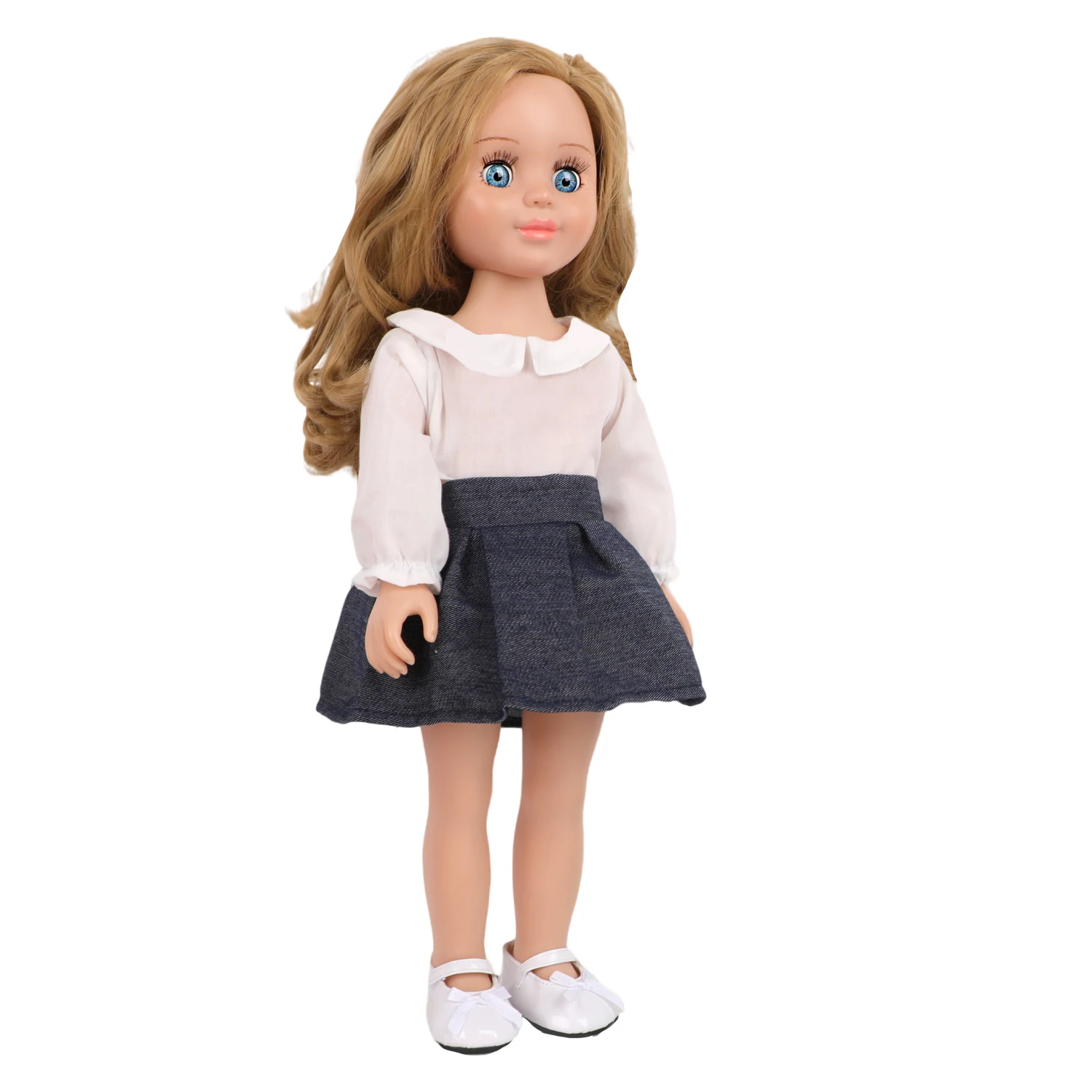 18인치 미국 인형 옷 흰색 셔츠 + 데님 스커트 의류 세트 43cm 아기 신생아 & OG 소녀 인형 액세서리