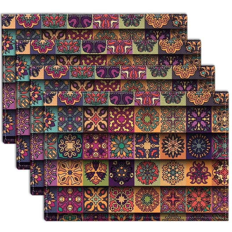 Retro Bohemian Mandala Table Mat with Ethnic Traditional Pattern Geometric Grid Bohemian Flower Table Mat 30X45cm Gift