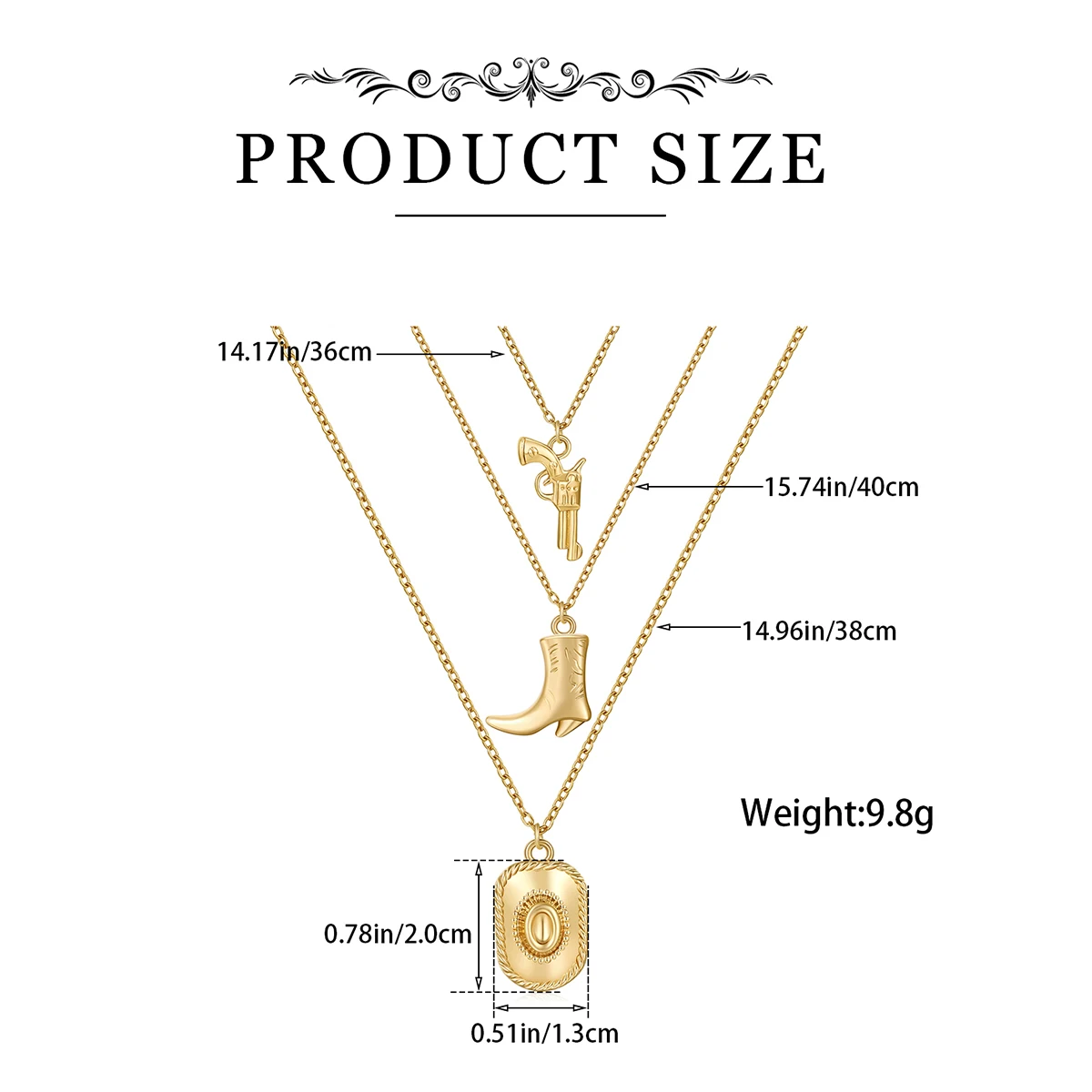 Harong Multilayer Cowboy Cowgirl Necklaces for Women Men Boot Hat Gun Charm Pendant Exquisite Sweatproof Collar Jewelry Gift