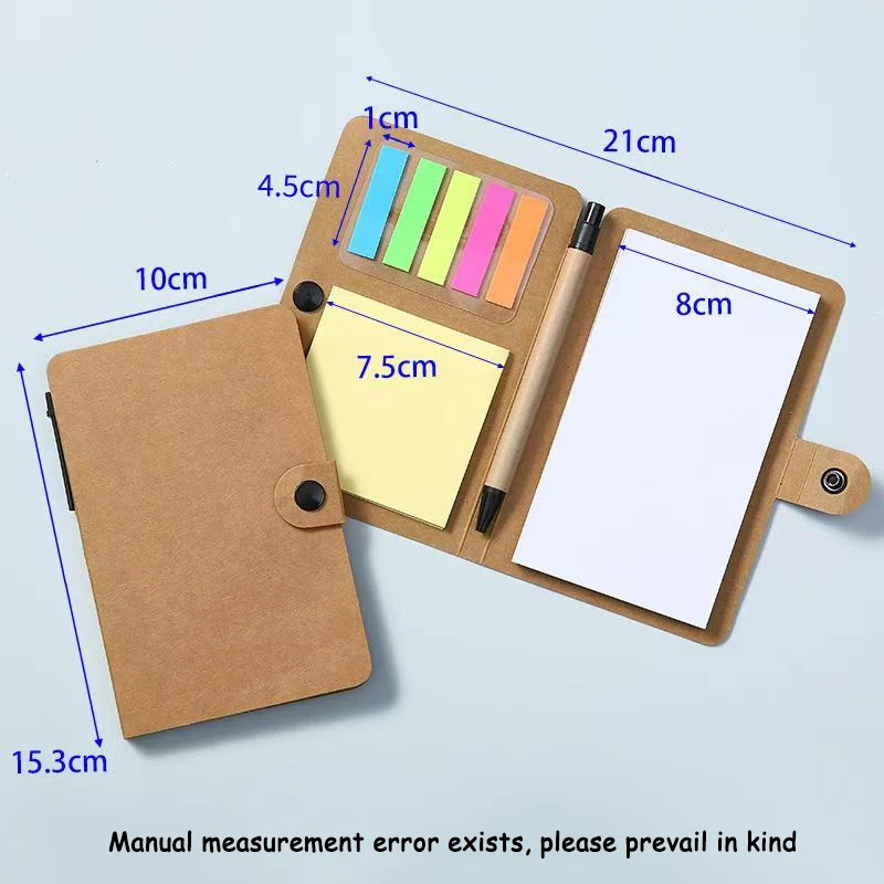 دفتر ملاحظات بسيط مع ملاحظات لاصقة وقلم متعدد الوظائف وملصقات ملصقات للمذكرات وقائمة التسوق وقرطاسية الطلاب