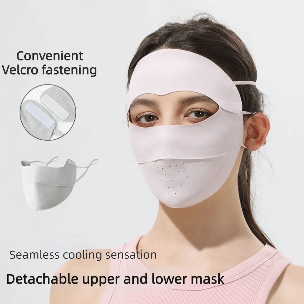 

Adjustable Summer Detachable Ice Silk Mask Thin Breathable Sunscreen Mask UV Protection Solid Color Face Gini Mask Sports