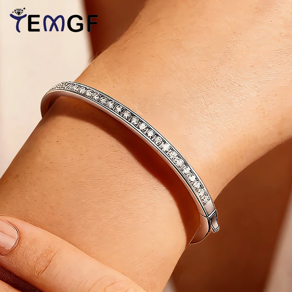 

TEMGF Full 2.5mm Moissanite Bracelet 925 Sterling Silver Base Bangle for Elegant Women Classic Luxury Fine Jewelry Birthday Gift