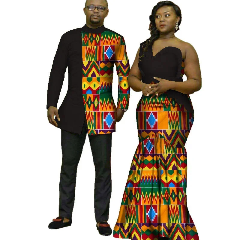 Sale!!! African Shirts for Men Dashik Top and Matching Couple Outfits Bazin Riche Women Long Dresses for Wedding Party Vestidos