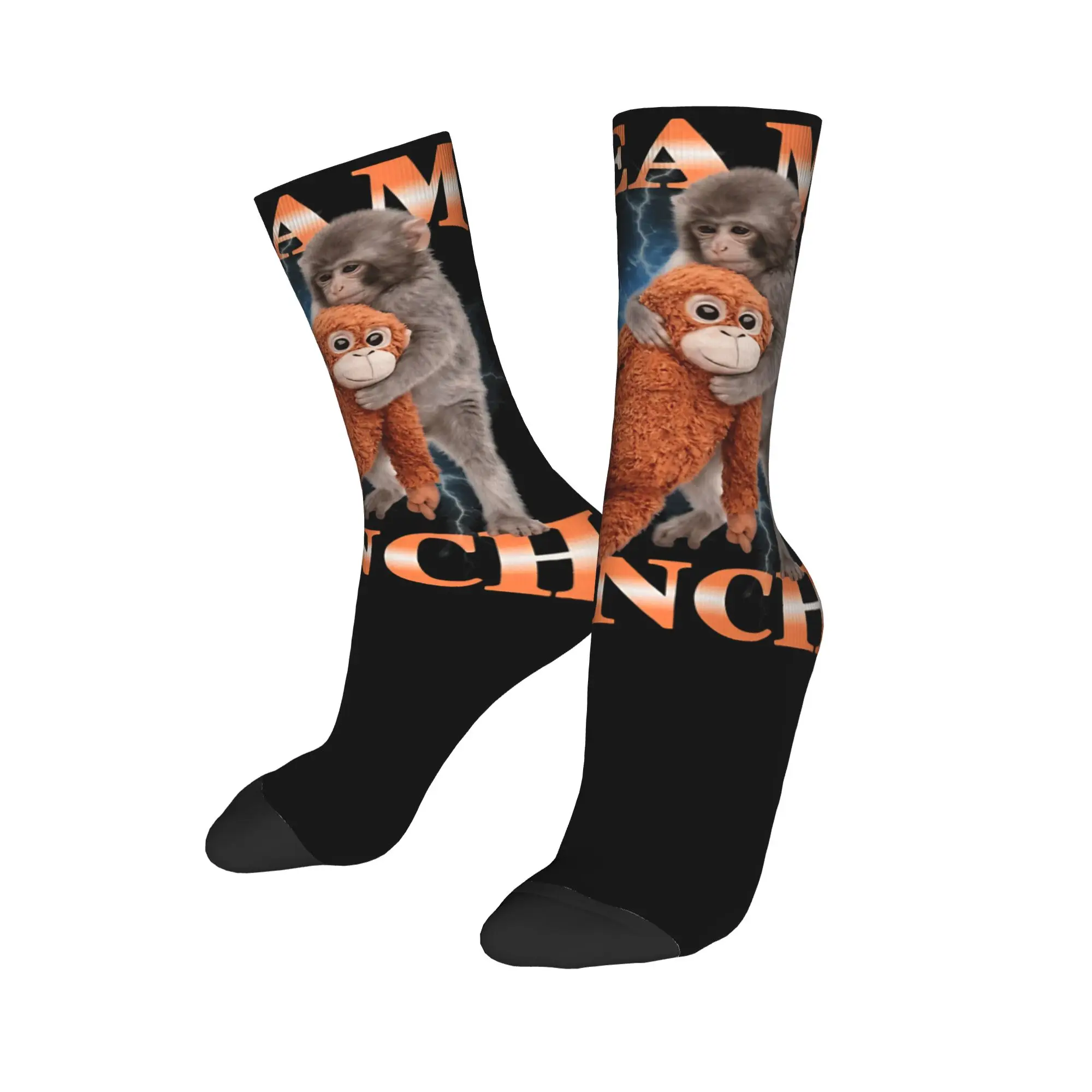 

Monkey Punch Baby Monkey Holding Toy Printing Crew Socks Product for Party Wear Sweat Absorbing Stockings