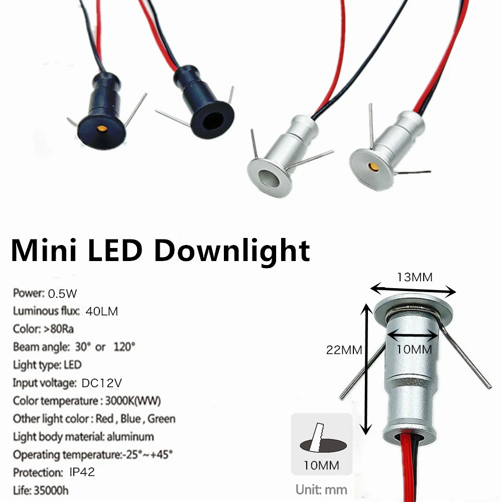 10MM Recessed LED Spotlight 12V Mini LED Cabinet Lamp with Driver AC110 240V Jewelry Display Light Indoor Ceiling Downlight