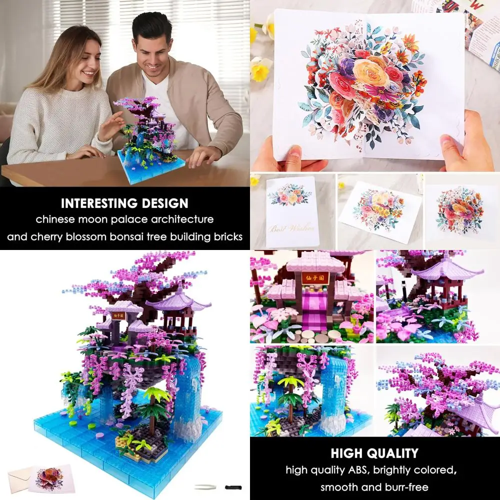 

Japanese Cherry Blossom Bonsai & Moon Palace Architecture Building Set, 2588 Pieces Miniature Bricks Toy for Teens & Adults