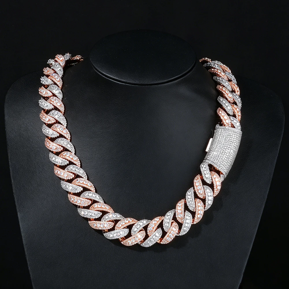 Iced Out Two Tone Rose Gold/Silver Color Cuban Chain 5A+ CZ Full Pave Rhinestone Miami Link Necklace Hip Hop Men Women Jewelry