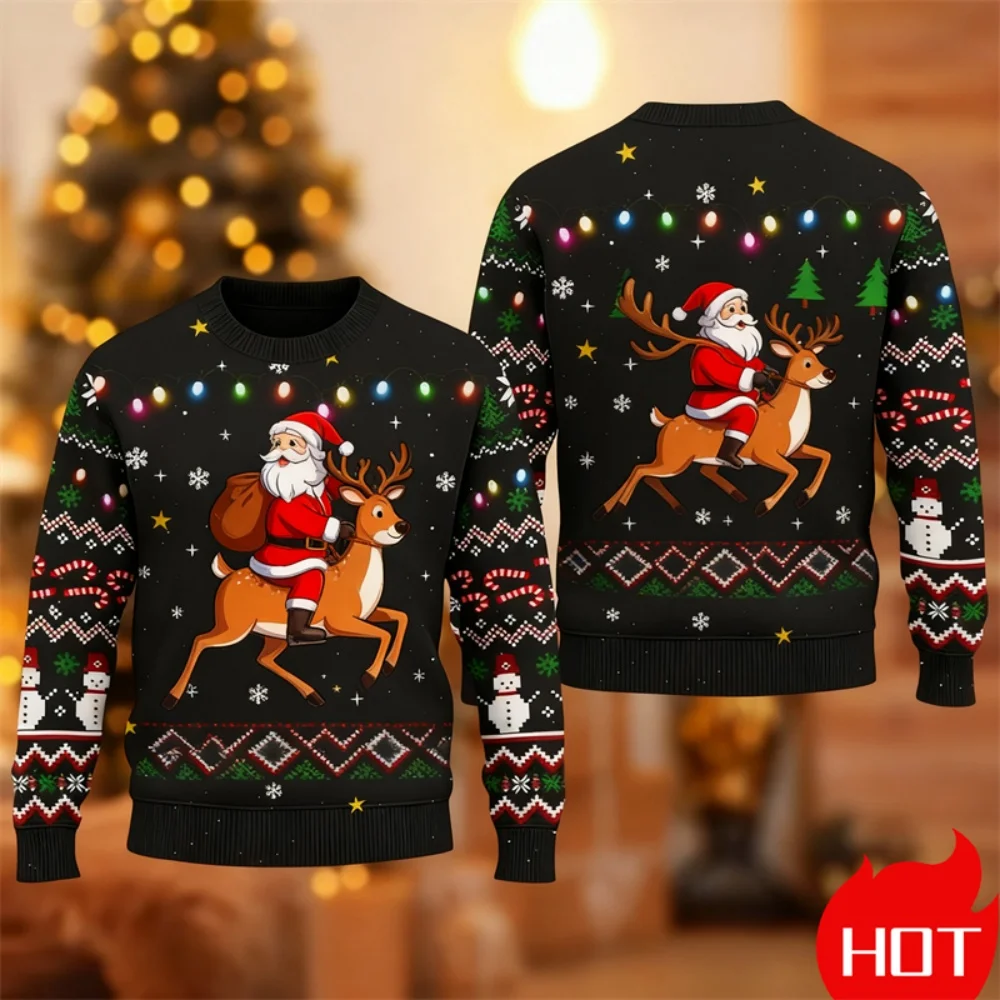 재미있는 산타클로스 그래픽 어글리 크리스마스 스웨터 남성용 패션 가을 겨울 3D 프린트 스웨트셔츠 캐주얼 오버사이즈 풀오버