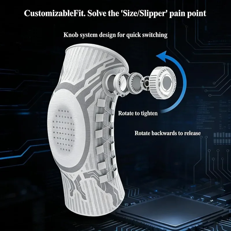 Intelligente Kniebandage mit Drehknopf, Patella-Gelkissen, Seitenstabilisator, Kompressionsunterstützung, Gelenkschmerzlinderung, Regeneration, für Heimfitness, Einzelstück – Detail 6
