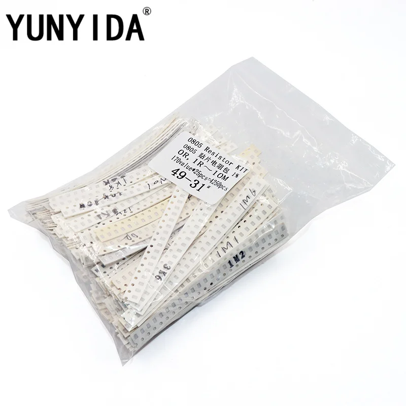 4250pcs   0805 SMD Resistor Kit Assorted Kit 1ohm-10M ohm 1% 170valuesX 25pcs=4250pcs Sample Kit