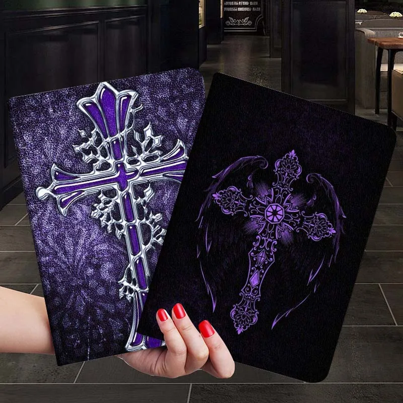 Purple Cross Ornament Art Tablet Case For Apple iPad Air Pro mini 1 2 3 4 5 6 7 8 9 11 M2 M3 M5 M4 5th 6th 7th 10th 11th Gift