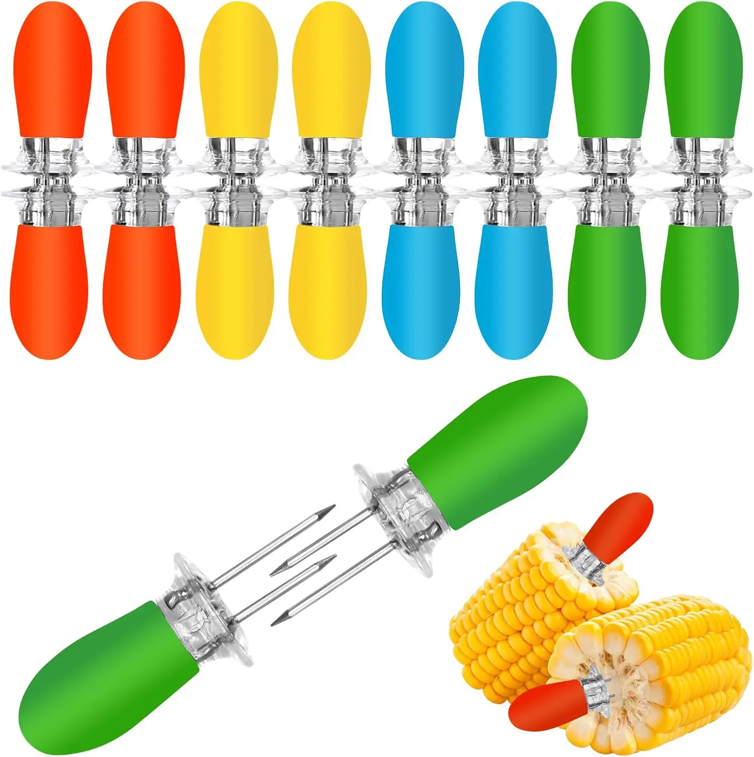 

16Pcs/8 Pairs Corn Holders Stainless Steel with Multi-Color Silicone Handle for BBQ, Camping, Parties