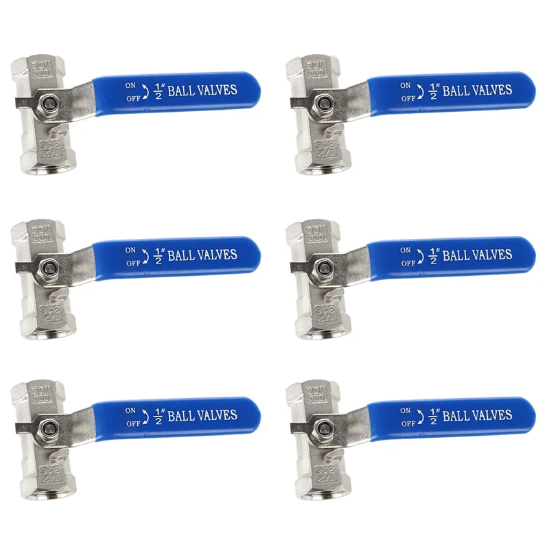 AB13-6Pcs 1/2 بوصة رافعة أنثى/أنثى صمامات كروية مقبض طويل 316 الفولاذ المقاوم للصدأ WOG1000