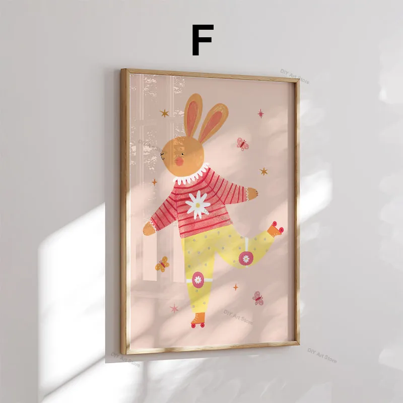 Funny Cartoon Animal Nursery Wall Art Canvas Painting Bear Tiger Rabbit Mouse Dog Posters & Prints Pictures Baby Kids Room Decor view 4