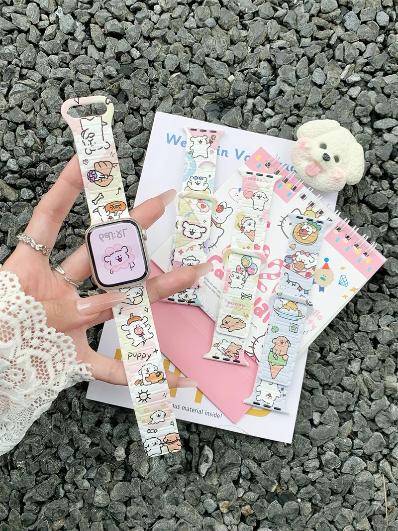 Cute Pattern Watch Strap Birthday Gifts For Apple Watch S10 46mm 45 44 42 41 40 38mm For Iwatch Cartoon Version Style