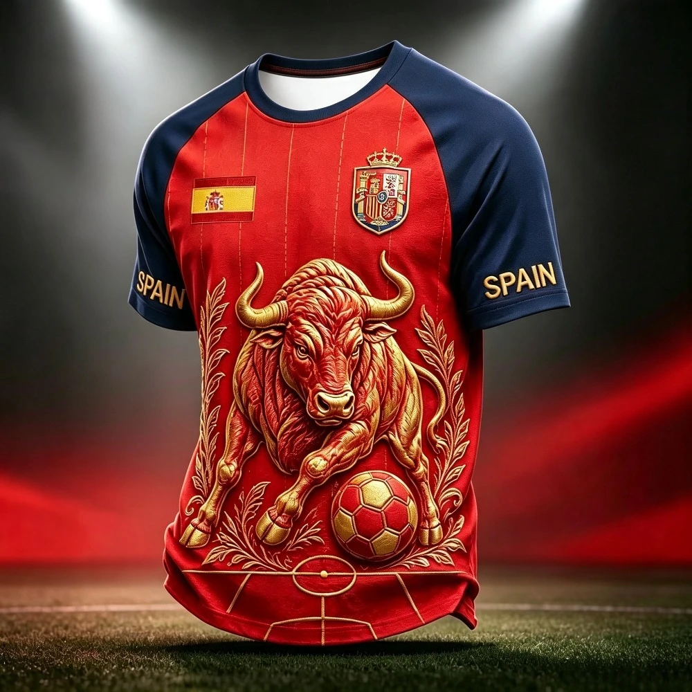 Vintage Bull Embroidery Graphic Tee Red Navy Emblem Print Casual  Jersey Breathable Polyester Sports Fan Daily Wear T-Shirt