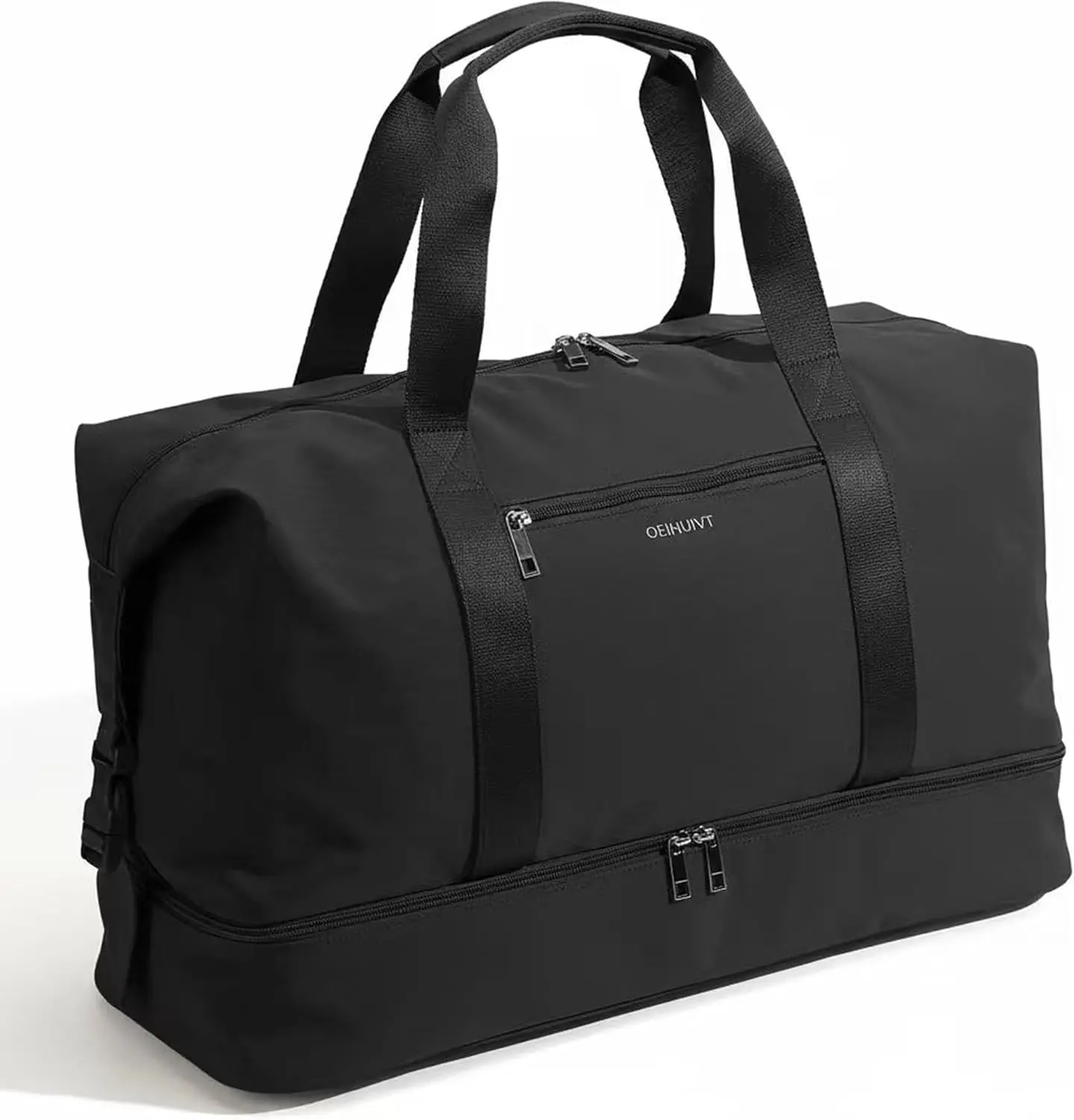 

Weekender Bags for Women - 21 Inch Large Travel Duffel with Shoe Compartment, Heavy-Duty Nylon Carry On Tote Black