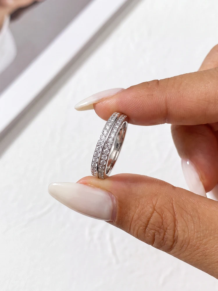 925 Sterling Silber Echter Einfacher Doppel-Moissanit-Diamant mit Zertifikat Ringe für Frauen Jubiläum Alltag Party Edler Schmuck – Detail 5