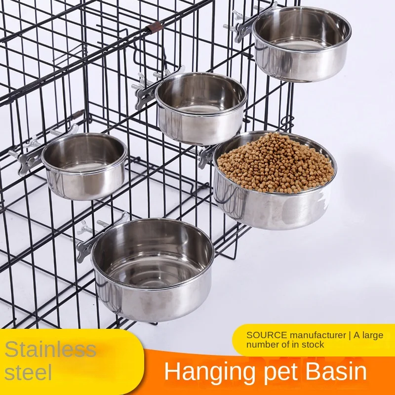 Stainless steel dog bowl pet food utensils hanging fixed dog cage pet supplies drinking water bowl bone version