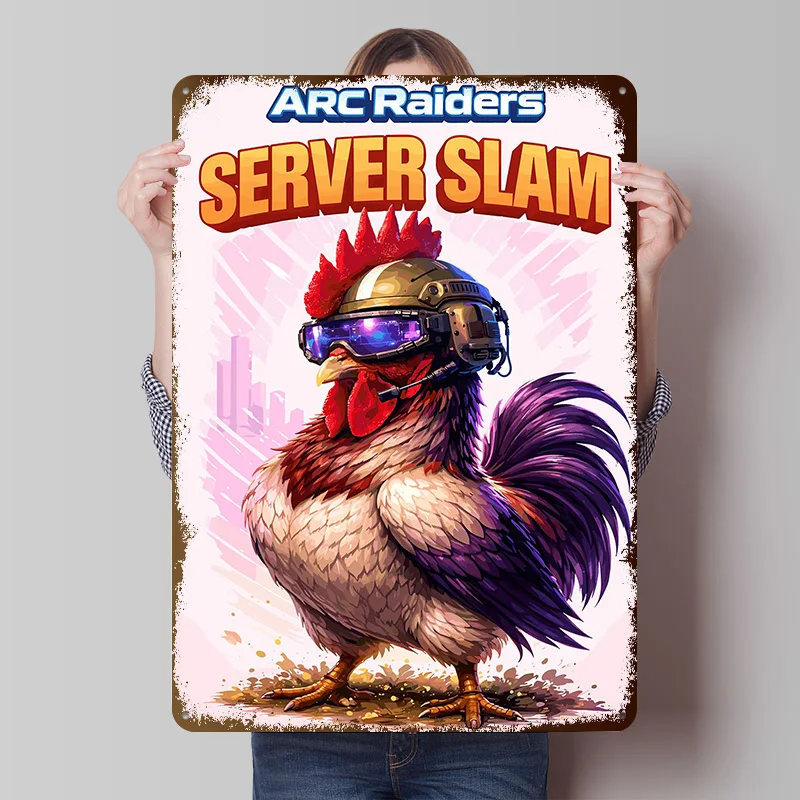 ARC Raiders Server Slam Rooster Metal Poster Customized Wall Art Retro Vintage Metal Signs for Man Cave Gamer Room Decoration