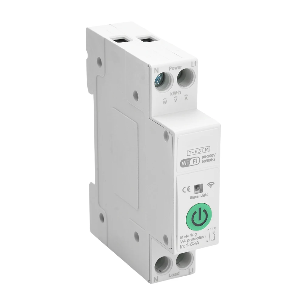 TUYA APP WIFI Smart Circuit Breaker With Metering Timer 1P+N AC 90-300V 1-63A for Smart Home Wireless Remote Control Switch