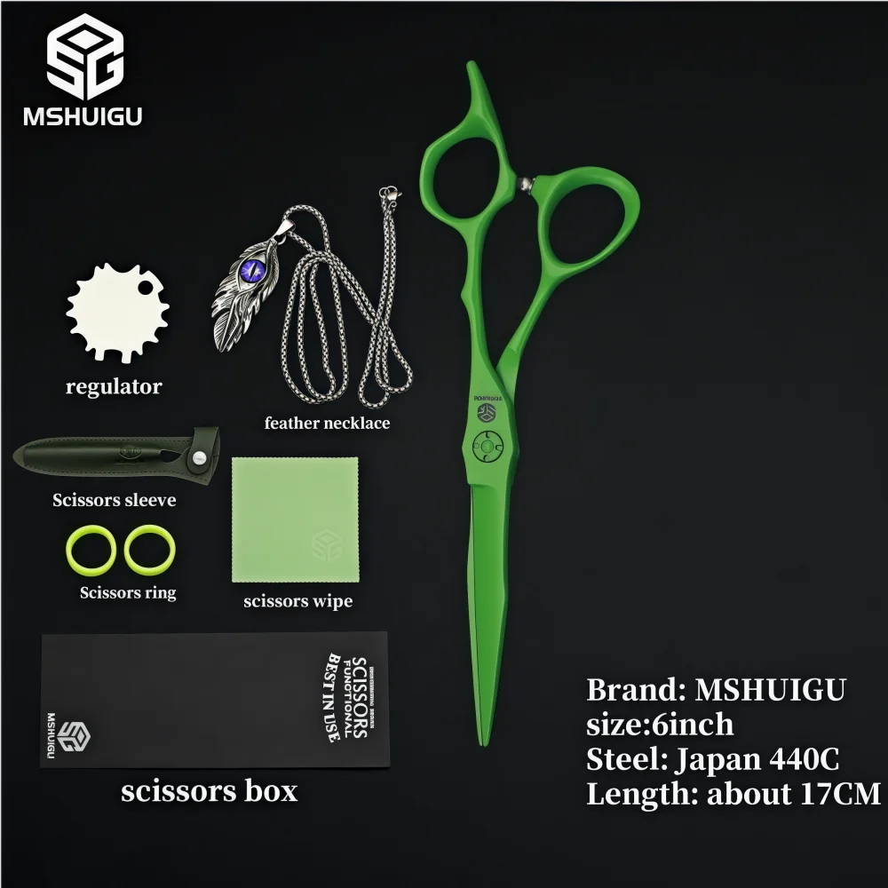 MSHUIGU Professional barber scissors Color Kit Tool Multifunctional thinning shears 440C 4-6-7inchNecklace accessories with comb